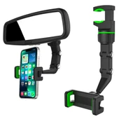 360 Dönebilen Multifonksiyonel Dikiz Aynası Araç Telefon Tutucu (Siyah-Yeşil) - 1