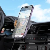 HOCO HW7 Transparent Discovery Edition Kablosuz Şarjlı Araç İçi Havalandırma Telefon Tutucu (Gri) - 4