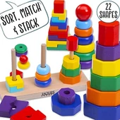 Ahşap İstifleme Oyuncakları, 3+ Yaşındakiler için Oyuncaklar, Eğitici İstifleme Halkaları, Sıralama, İstifleme ve Takmalı Oyuncaklar - 4