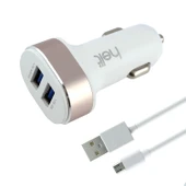Helt HT-16 5W 2 Çıkışlı Micro Kablo + Araç Şarj Aleti (Beyaz) - 1