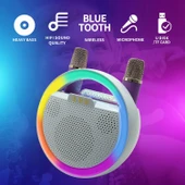 KBQ Karaoke Makinesi 2 Adet Kablosuz Mikrofonlu Taşınabilir Bluetooth Hoparlör - 2