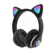 Cat Stn-28 Pro Sevimli Kedi Kulaklı LED Işıklı Katlanabilir Kablosuz Kulaküstü Bluetooth Kulaklık (Siyah) - 1