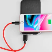 HOCO X21 USB to iPhone Lightning 2A Silikon Hızlı Şarj ve Data Kablosu (Siyah-Kırmızı) - 3
