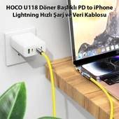 HOCO U118 Döner Başlıklı PD to iPhone Lightning Hızlı Şarj ve Veri Kablosu (Sarı) - 4