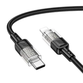 Hoco U129 Transparan Type-C to Lightning Data ve Şarj Kablosu 1m (Siyah) - 1