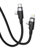 Nettech NT-DC45 60W+30W Plastik 100 Cm Type-C To Type-C+Lightning Şarj ve Data Kablosu (Siyah) - 1