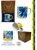 Fenerbahçe Lisanslı Kupa 1907 Yazılı Sarı Mug Hediyelik Ahşap Kutulu - 1