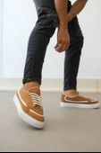 ET0351 Bağcıklı Deri Tozu Günlük Taba Renk Spor Ayakkabı - 4