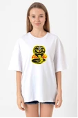 Cobra Kai Logo Beyaz Kadın Oversize Tshirt - 1