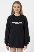 Romania Flag Lettern Siyah Kadın 2ip Sweatshirt thumbnail 1