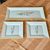 Calabria Kare Opal Altın Yaldızlı  Baton Tepsi + 2 Adet Pasta Tabağı - 4