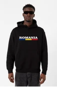 Romania Flag Lettern Siyah Erkek 3ip Kapşonlu Sweatshirt thumbnail 1