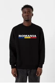 Romania Flag Lettern Siyah Erkek 2ip Sweatshirt thumbnail 1