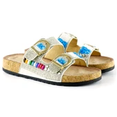 Erkan Saçmacı Beyaz Sabit Çift Bantlı Renkli Taşlı Boncuklu Mantar Taban Görünümlü Terlik - 4