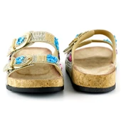 Erkan Saçmacı Bej Sabit Çift Bantlı Renkli Taşlı Boncuklu Mantar Taban Görünümlü Terlik - 3