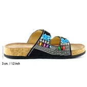 Erkan Saçmacı Siyah Sabit Çift Bantlı Renkli Taşlı Boncuklu Mantar Taban Görünümlü Terlik - 2