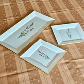Calabria Kare Opal Altın Yaldızlı  Baton Tepsi + 2 Adet Pasta Tabağı - 1