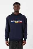 Romania Flag Lettern Lacivert Erkek 3ip Kapşonlu thumbnail 1