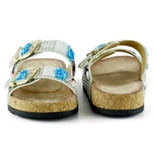 Erkan Saçmacı Beyaz Sabit Çift Bantlı Renkli Taşlı Boncuklu Mantar Taban Görünümlü Terlik - 3