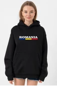 Romania Flag Lettern Siyah Kadın 3ip Kapşonlu thumbnail 1