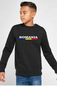 Romania Flag Lettern Siyah Çocuk 2ip Sweatshirt - 1