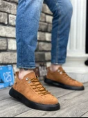 ET0331 Bağcıklı Erkek Yüksek Taban Taba Süet Siyah Taban Spor Ayakkabı - 1