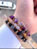 3.Lü Doğal Taş Unisex Azurit,Hematit, Kristal Kuvars Taşı Doğaltaş Bileklik - 2
