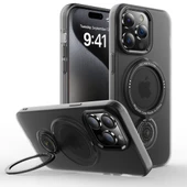 iPhone 14 Pro Magsafe Uyumlu 360 Dönebilen Standlı Manyetik Silikon Kılıf (Siyah) - 1