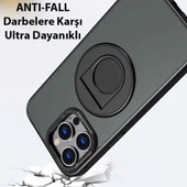 iPhone 14 Pro Max Magsafe Uyumlu Standlı Manyetik Silikon Kılıf (Siyah) - 4