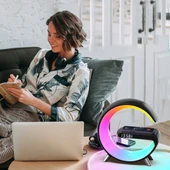 G Shape Kablosuz Şarj Standlı Bluetooth hoparlör RGB Led Gece Lambası (Beyaz) - 3