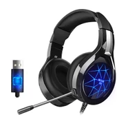 MC N1 LED Işıklı Mikrofonlu USB Kulaküstü Gamer Kulaklığı (Siyah-Mavi) - 1