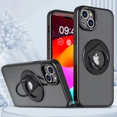 iPhone 15 Magsafe Uyumlu Standlı Manyetik Silikon Kılıf (Siyah) - 1
