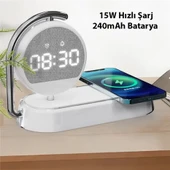 K01T 15W Led Işıklı Kablosuz Şarj Cihazı Çalar Saat (Beyaz) - 3