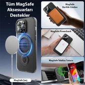 iPhone 14 Magsafe Uyumlu 360 Dönebilen Standlı Manyetik Silikon Kılıf (Siyah) - 4