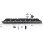 BX-keyhub01 9in1 HUB Özellikli Çok Fonksiyonlu Kablolu Klavye 3x USB 3.0+4K HDMI+PD+Micro SD+3,5mm Aux Mic Girişli thumbnail 3