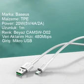 Baseus Mini White Micro USB 4A OPPO VIVO Dash Usb Şarj Kablosu 1Metre (Beyaz) - 3