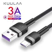 KUULAA Mikro Usb 3A Hızlı Şarj 0.50CM kısa Android Mikro Usb Şarj Kablosu (Siyah-Gri) - 3