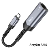 Hoco UA26 Type-c OTG RJ45 İnternet Adaptörü Dönüştürücü 1000 Mbps (Gri) - 4