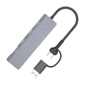 ADS-309D 4 Portlu USB+Type-C USB 3.0 Çoklayıcı Data HUB Adaptör (Füme) - 3