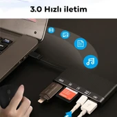 NK-1048HD 6in1 USB + Type-C + Lightning + SD-TF Kart Okuyucu Çevirici Adaptör (Siyah) - 4