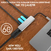 Usb Type-C to 5in1 Hdtv 2xUSB+2x PD Hub Adaptör Çoklayıcı (Gri) - 6