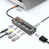 6in1 Type-c To USB3.0 + USB2.0 + Type-c PD 100W + HDMI + VGA + 3.5mm Çoğaltıc Transparanı Hub - 2