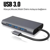 10 İN 1 HDMI VGA RJ45 PD USB 3.0 HUB Adaptör Çoklayıcı (Gri) - 4