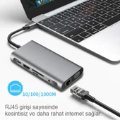 10 İN 1 HDMI VGA RJ45 PD USB 3.0 HUB Adaptör Çoklayıcı (Gri) - 3