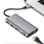 10 İN 1 HDMI VGA RJ45 PD USB 3.0 HUB Adaptör Çoklayıcı (Gri) - 5