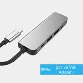 Usb Type-C to 5in1 Hdtv 2xUSB+2x PD Hub Adaptör Çoklayıcı (Gri) - 3