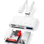 NK-104pro USB-C / 8-pin SD TF kart okuyucu 4-in-2 kamera bellek kart okuyucu SD + TF + USB OTG + USB-C Şarj Adaptörü (Beyaz) - 1