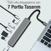7in1 USB 3.1 HDMI 4K 30HZ 2K 1080P Type-C HUB Adaptör Dönüştürücü (Füme) - 4