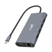 Helt HT-OT01 USB + Hdmı + Vga + Type-C + Jack + Ethernet + Sd Kart To Type-c Dönüştürücü (Gri) - 1