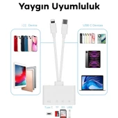 NK-104pro USB-C / 8-pin SD TF kart okuyucu 4-in-2 kamera bellek kart okuyucu SD + TF + USB OTG + USB-C Şarj Adaptörü (Beyaz) - 3